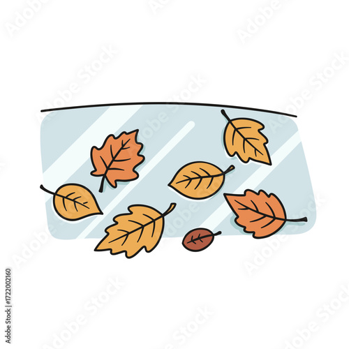 Autumn leaves stuck to windshield