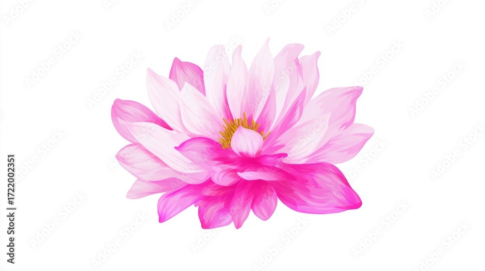 Fototapeta premium A close-up watercolor painting of a vibrant pink dahlia flower, showcasing delicate petals and a golden center.