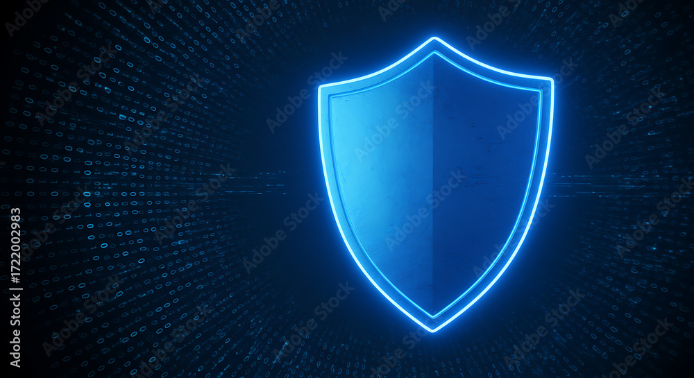 Fototapeta premium Cybersecurity shield with digital binary code background