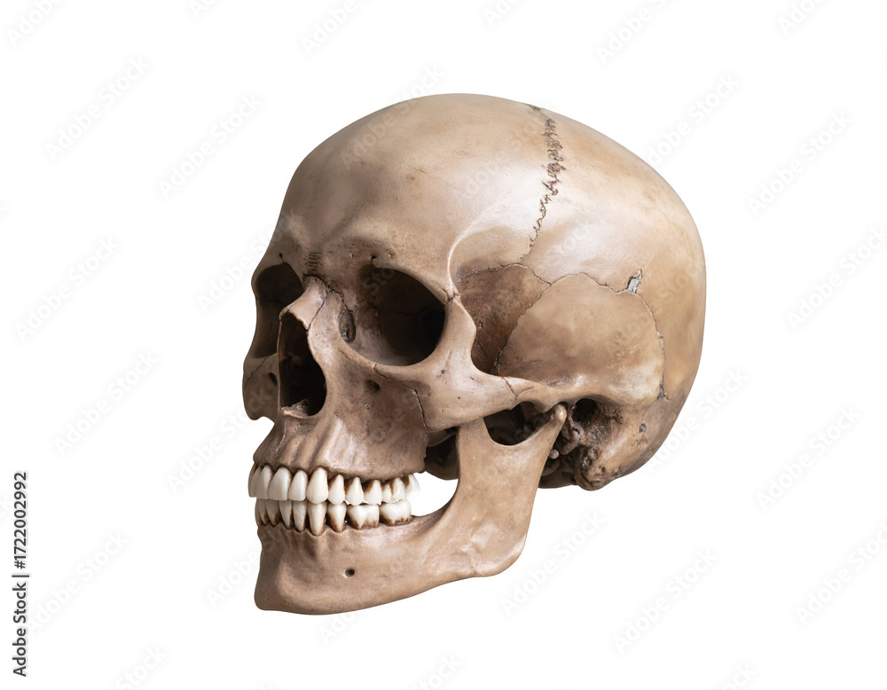 Fototapeta premium A detailed anatomical skull model showcasing the intricate features and structure of human bones and teeth.