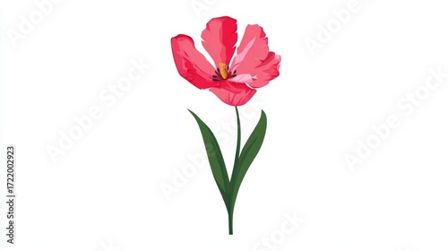 A vibrant illustration of a red tulip flower with green stem and leaves, isolated on white.
