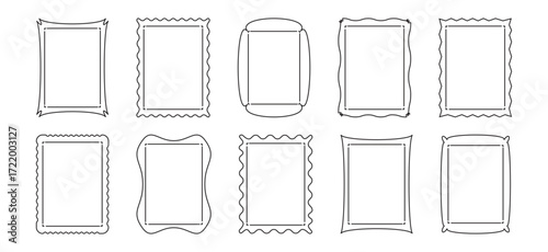 Frame thin line, border plaque simple ornament linear icon, rectangle shape text box editable stroke. Christmas geometry poster, photo pencil set isolated on white bg. Trendy Xmas vector illustration