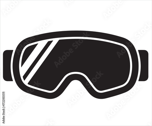 Goggles silhouette illustration, black vector icon of protective eyewear for sports, safety, skiing, swimming, and adventure equipment concept isolated on white background