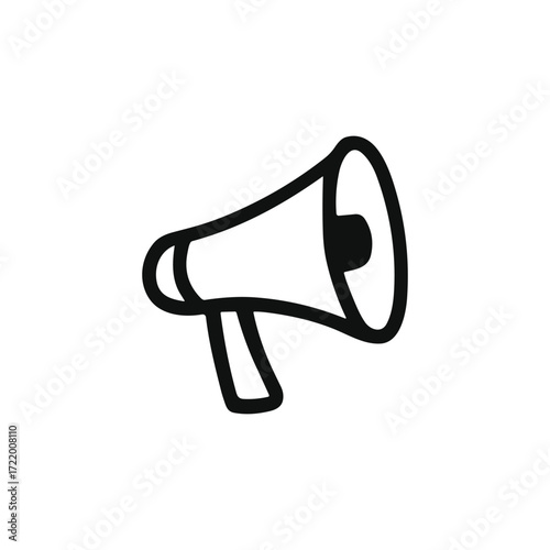 Simple and bold megaphone icon in black and white. Vector illustration perfect for communication, announcements, and advertising themes. Ideal for marketing and promotional materials.