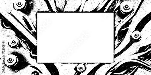 Surreal horror pixel background, multiple creepy staring eyes and grainy black and white empty space frame