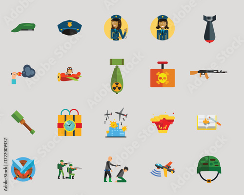 Collection of military and warrelated icons and symbols