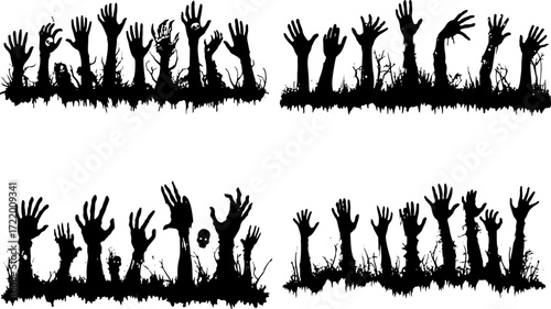 Set of Rising Zombie Hands Silhouette