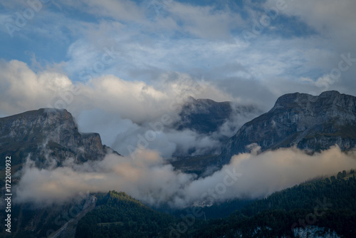 Summer cloudy sunny view for Brienzersee lake in Brienz Switzerland