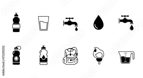 Water Bottle Icons Hydration, Drinkware, Fitness, and Outdoor Essentials