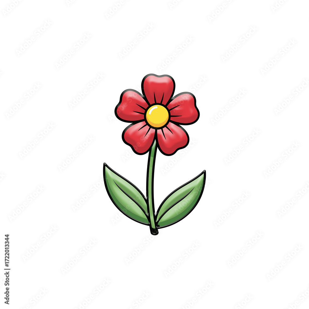 Fototapeta premium Red flower with green leaves isolated on transparent background
