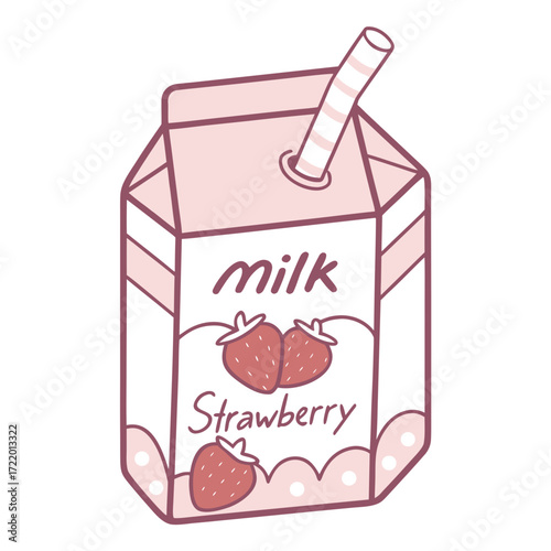 Enjoy fresh strawberry milk with this adorable carton, perfect for kids' lunchboxes or adding a touch of sweetness to any design project