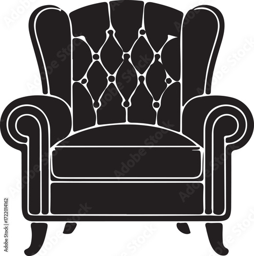 Elegant Wingback Chair Illustration Classic Furniture Design for Home Decor and Comfortable Seating with Detailed Button Tufting