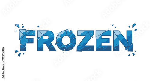 Blue frozen text with cracked ice design representing typographic art design  