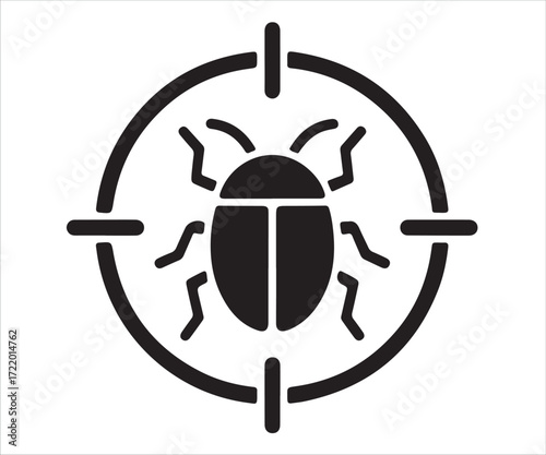 Bug inside crosshair target vector illustration for debugging concept