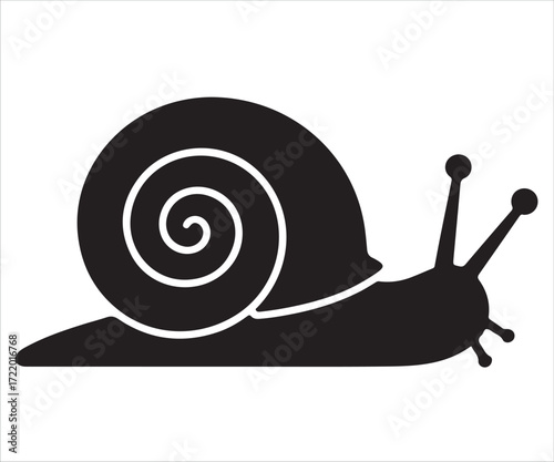 Black silhouette of snail with spiral shell vector illustration