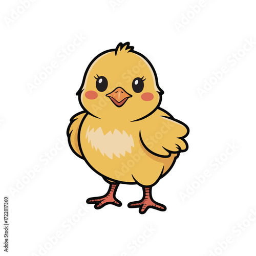 Cute cartoon chick with rosy cheeks isolated on white background