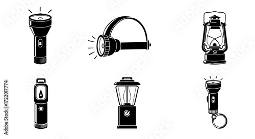Diverse collection of portable illumination tools, featuring various flashlights, headlamps, and lanterns for outdoor adventures, emergency preparedness, and practical everyday use