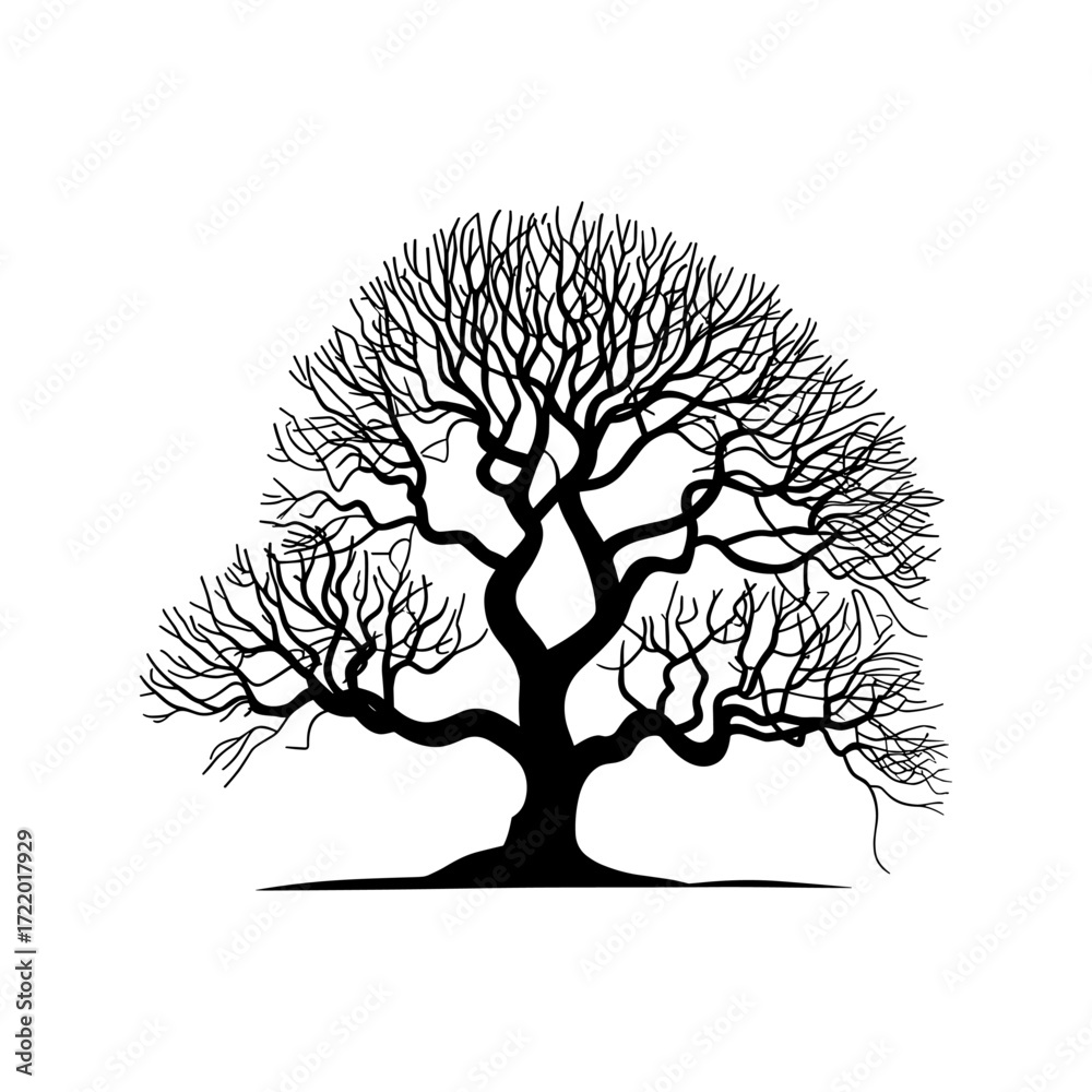 Naklejka premium Vector tree silhouettes, Olive black tree silhouette logo or icon isolated on white background in vector format simple sunset forest wilderness tree with roots and branches of life