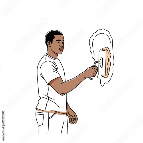 Black man plastering a wall