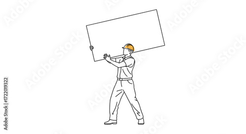 Builder lifting a drywall sheet