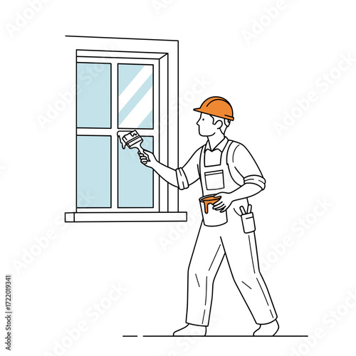 Builder painting a window frame