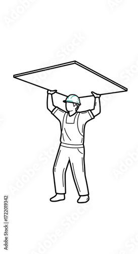 Builder lifting a drywall sheet