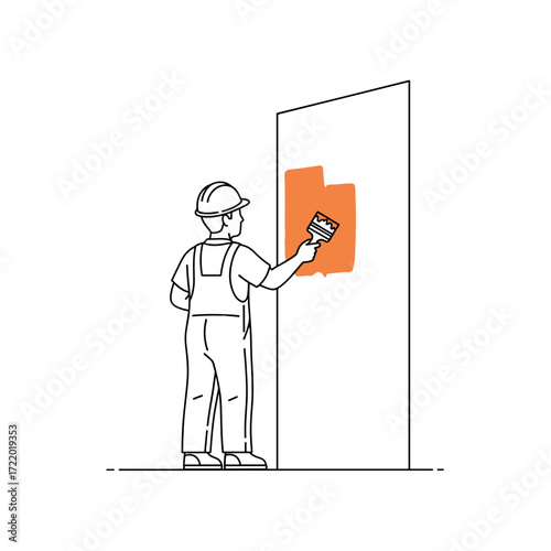 Builder painting an outdoor wall