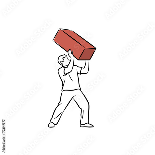 Man lifting a heavy brick