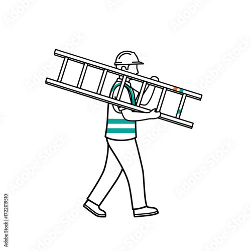 Construction worker carrying a paint ladder