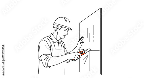 Construction worker cutting drywall with a utility knife