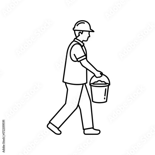 Construction worker carrying a plaster bucket