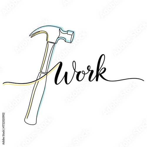 Hammer illustration with the word "Work" in flowing script