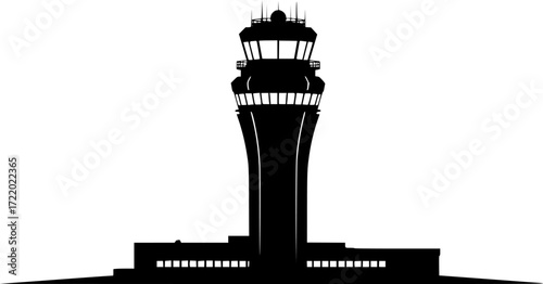 Air Traffic Control Tower silhouette,Airport control tower vector illustration
