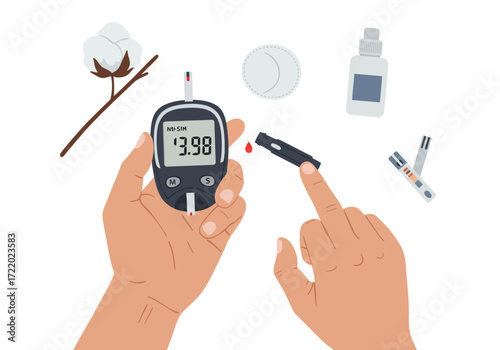 Blood glucose meter used by person with diabetes