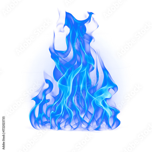 Bright blue flame isolated on transparent background
