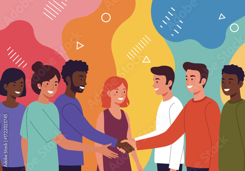 Diverse group of people shaking hands in collaboration