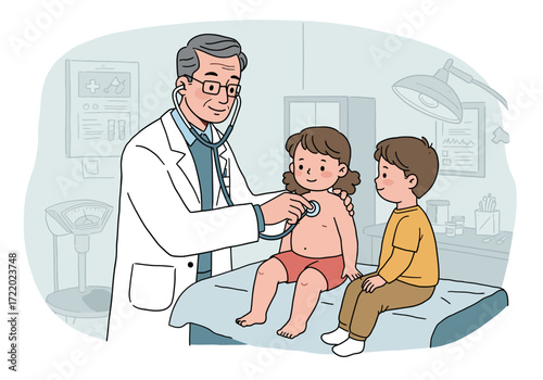 Doctor examining child patient with stethoscope in clinic