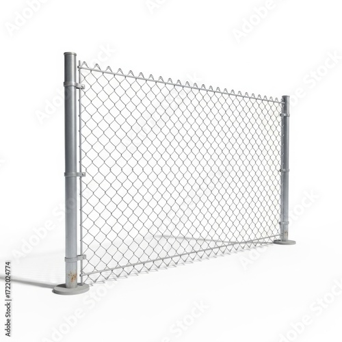 Durable chain link fence section with metal posts for secure boundary protection