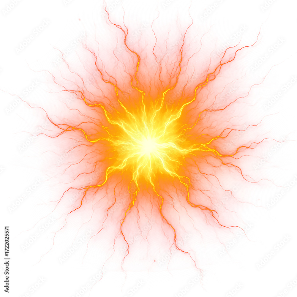 Naklejka premium Bright orange energy burst with wavy tendrils isolated on transparent background