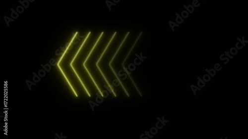Left direction arrow. Glowing neon yellow left directional arrow on black background.