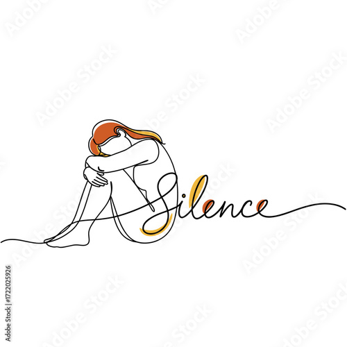 Contemplative figure sitting in silence with the word "Silence" in flowing script