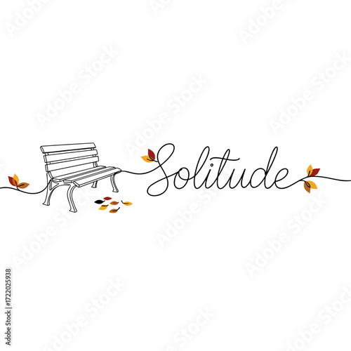 Serene bench illustration with the word "Solitude" in flowing script