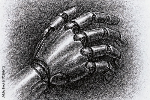 Robotic hand in pencil sketch 
