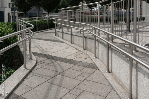 Ramp for wheelchairs or baby carriages. Concept accessible environment in the city