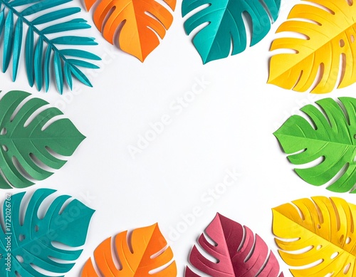 Wallpaper Mural Creative layout made of colorful tropical leaves on white background. Minimal summer composition. Exotic concept with copy space Torontodigital.ca