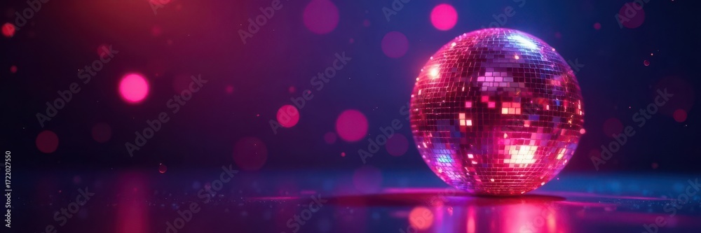 Obraz premium Shimmering disco ball reflecting vibrant light beams on dark background, lights, night, shiny