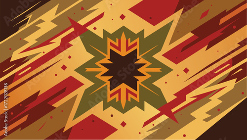 Abstract geometric composition with bold color accents and typographic elements
