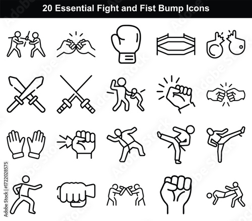 20 Essential Fight and Fist Bump Icons in Outline Style