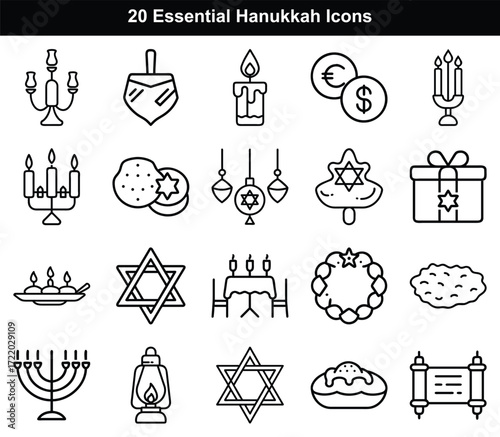 Essential Hanukkah Holiday Icons Collection menorah