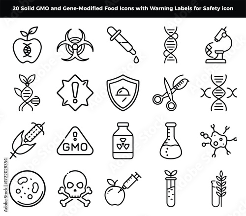 GMO and Gene Modified Food Safety Icons Set vector